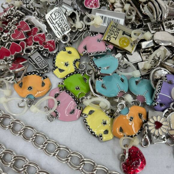 Bracelets and Jewelry Charms Silver Tone Over 130 Pieces and 11 Chain Bracelets - Picture 2 of 9